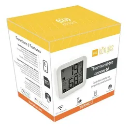 Konyks Termo 2 - Thermomètre et Hygromètre Intérieur WiFi - Détecteur de Température et Humidité avec Grand Écran - Blanc - Connectivité Bluetooth et Notifications Smartphone