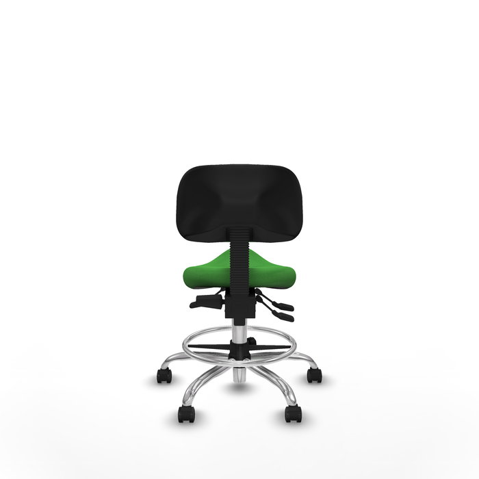 Tabouret Zarza Asynchrone Tissu Vert Structure chromée Sans accoudoirs Sans appui-tête Roulettes autofreinées