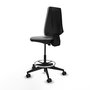 Tabouret Taburete Elche Contact permament de base Tissu Gris clair Base pyramidale noire Sans accoudoirs Sans appui-tête Roulettes 65mm nylon