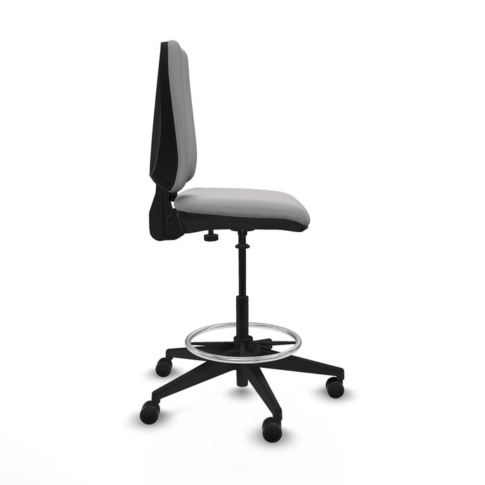 Tabouret Taburete Elche Contact permament de base Tissu Gris clair Base pyramidale noire Sans accoudoirs Sans appui-tête Roulettes 65mm nylon