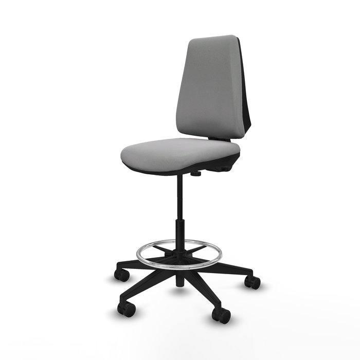 Tabouret Taburete Elche Contact permament de base Tissu Gris clair Base pyramidale noire Sans accoudoirs Sans appui-tête Roulettes 65mm nylon
