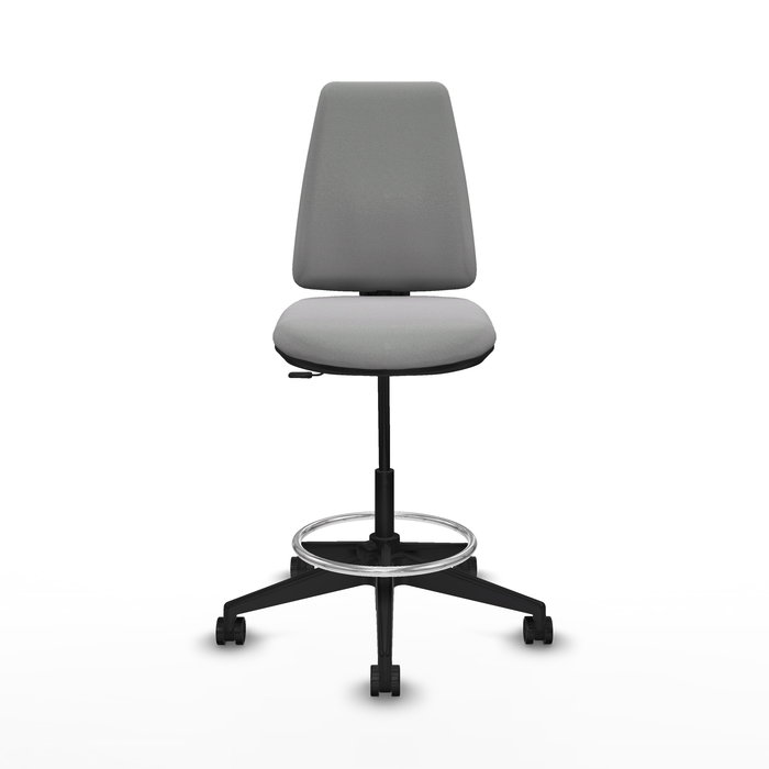 Tabouret Taburete Elche Contact permament de base Tissu Gris clair Base pyramidale noire Sans accoudoirs Sans appui-tête Roulettes 65mm nylon