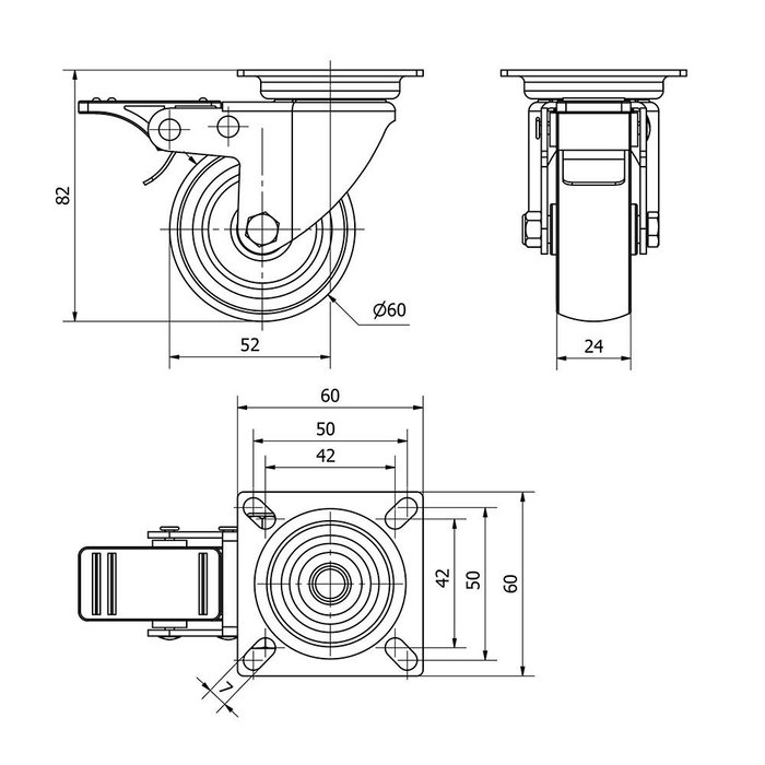 Ruedas Alex Roue rotative grise Ø6 cm 50 kg Ruedas Alex Roue rotative grise Ø6 cm 50 kg
