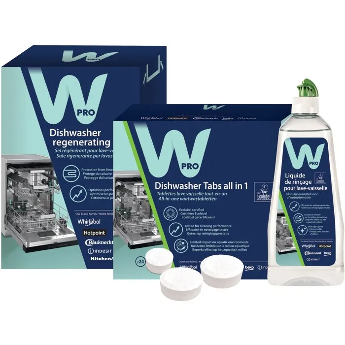 Wpro Kit démarrage lave-vaisselle KDW025 - Solution complète de 3 produits Wpro Kit démarrage lave-vaisselle KDW025 - Solution complète de 3 produits