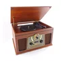 Inovalley RETRO10E-BTH-N - Chaîne Hi-Fi rétro Bluetooth avec lecteur de vinyles, CD, K7 audio, radio FM, USB et Aux-In en bois vieilli