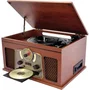 Inovalley RETRO10E-BTH-N - Chaîne Hi-Fi rétro Bluetooth avec lecteur de vinyles, CD, K7 audio, radio FM, USB et Aux-In en bois vieilli