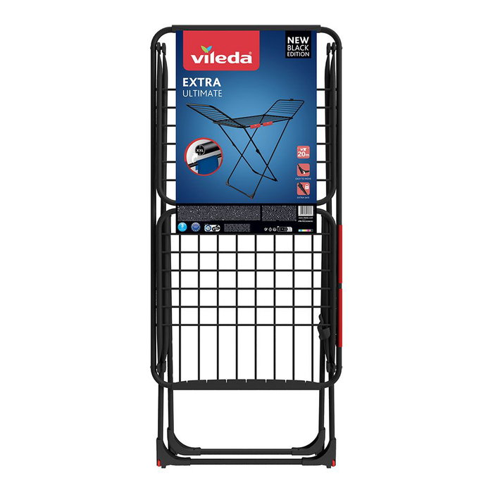Vileda Tendedero Extra Ultimate noir mat 20 m avec technologie double blocage et barres aluminium XXL anti-plis Vileda Tendedero Extra Ultimate noir mat 20 m avec technologie double blocage et barres aluminium XXL anti-plis