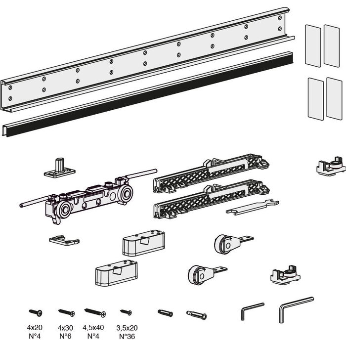 TERNO MAGIC2 Kit pour porte coulissante - Longueur 1800mm - Charge Max 80Kg - Système invisible en bois