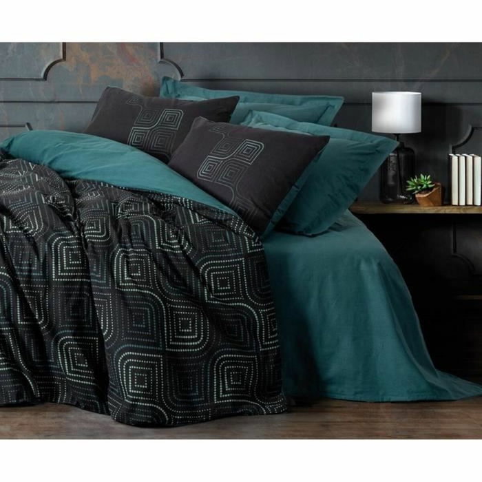 BigBuy Home Parure de couette Bleu pétrole à pois, 220 x 240 cm