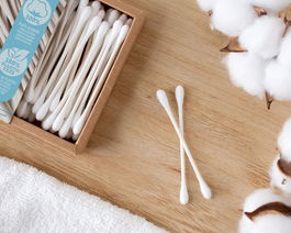 KioKids Bâtonnets Ouate 100% Coton et Papier - Boîte de 100 Unités - Hygiène Oreilles Bébé et Adulte, Sans Plastique