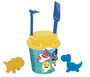 AVC - Cubo de playa tiburones - Seau de plage avec pelle, râteau, tamis et 2 figurines de requin - Diamètre 18 cm - Ensemble de jouets de plage pour enfants