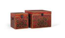 GINER Y COLOMER Lot de 2 coffres en bois de manguier peints à la main, rouge