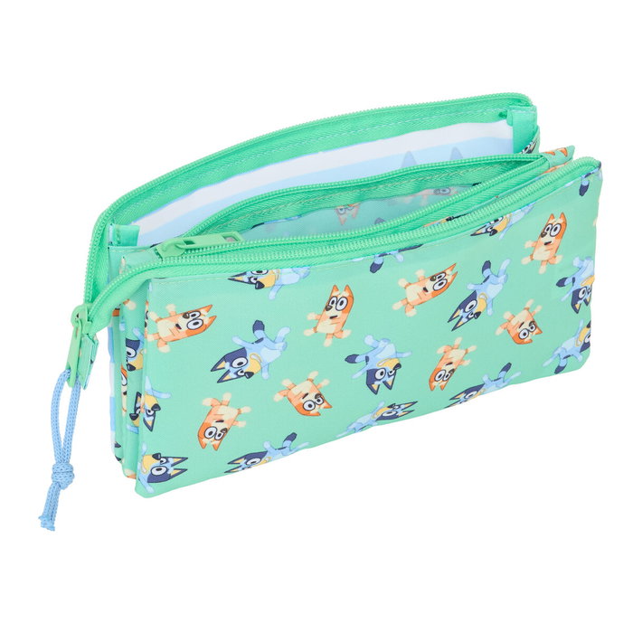 Trousse Fourre-Tout Triple Bluey Sisters Vert 22 x 12 x 3 cm