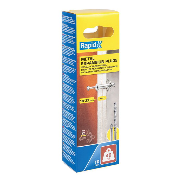 Rapid Chevilles à Expansion Métal pour Cloison Plâtre 18-32mm, Lot de 10