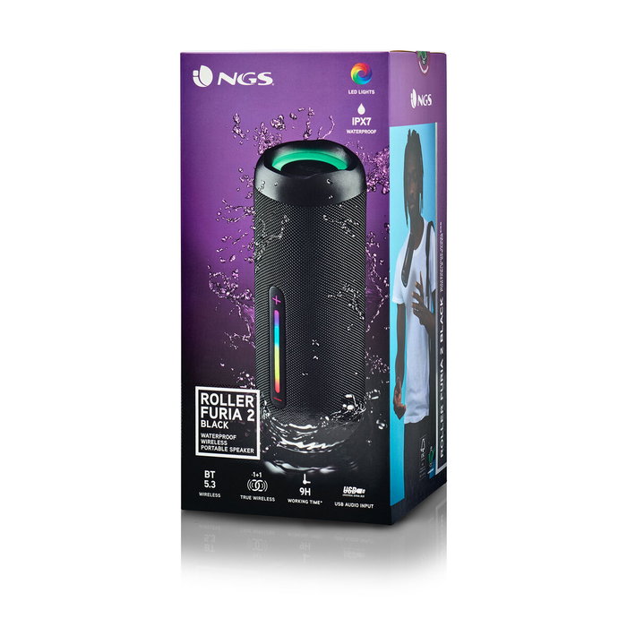 Haut-parleurs bluetooth portables NGS Roller Furia 2 Black Noir 15 W Haut-parleurs bluetooth portables NGS Roller Furia 2 Black Noir 15 W