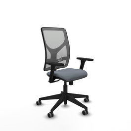 Chaise Motilla Synchro 3 positions tissu Gris Base pyramidale noire Accoudoir 3D Sans appui-tête Roulettes 65mm pour moquette