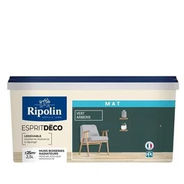 Ripolin - Peinture mat ultra couvrante, A+ - Pour murs, boiseries et radiateurs - Lessivable - Vert Armérie