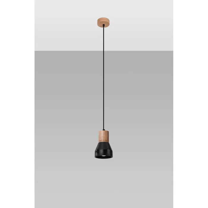 Luminaire suspendu QUBIC SOL-SL.0963 en bois et béton - Couleurs noir et bois/gris