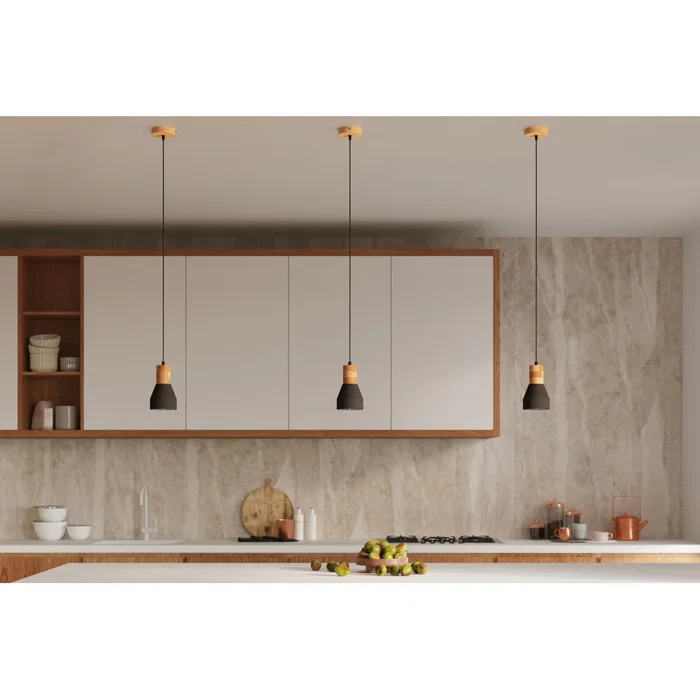 Luminaire suspendu QUBIC SOL-SL.0963 en bois et béton - Couleurs noir et bois/gris