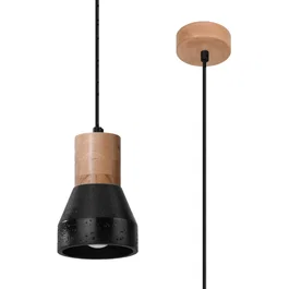 Luminaire suspendu QUBIC SOL-SL.0963 en bois et béton - Couleurs noir et bois/gris