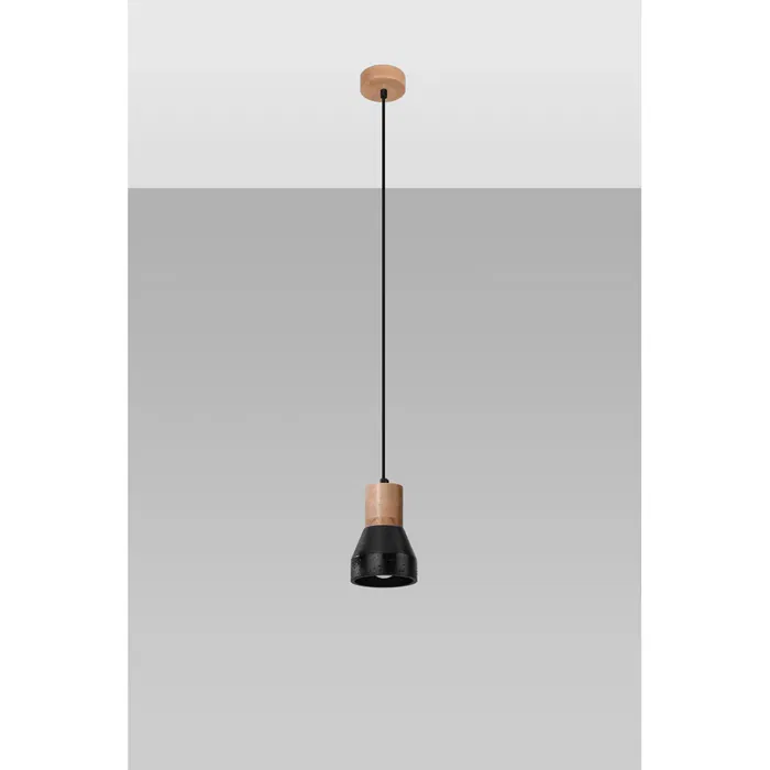 SOL Lampe Suspendue QUBIC SOL-SL.0963 Bois et Béton Noir/Gris Industriel Moderne