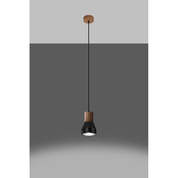SOL Lampe Suspendue QUBIC SOL-SL.0963 Bois et Béton Noir/Gris Industriel Moderne