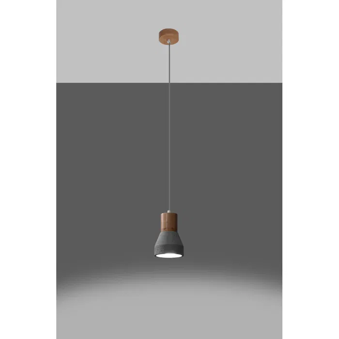 SOL Lampe Suspendue QUBIC SOL-SL.0963 Bois et Béton Noir/Gris Industriel Moderne