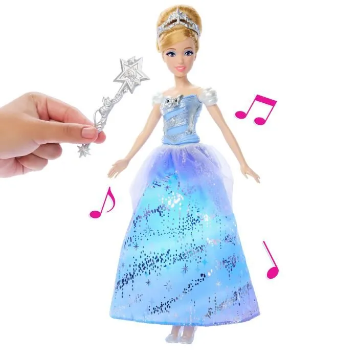 Disney Princess Poupée Cendrillon avec Robe Enchantée - Baguette Magique, Sons et Lumières, 6 Modes de Jeu - JBF94