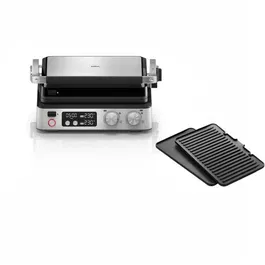 Braun Multi Grill 7 - Grill multifonctions 2000 W avec 3 positions de chauffe, bac à jus intégré - Noir et acier - Pour jusqu'à 6 personnes