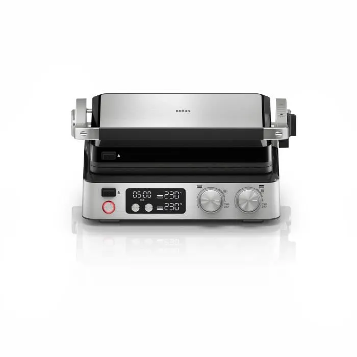 Braun Multi Grill 7 - Grill multifonctions 2000 W avec 3 positions de chauffe, bac à jus intégré - Noir et acier - Pour jusqu'à 6 personnes