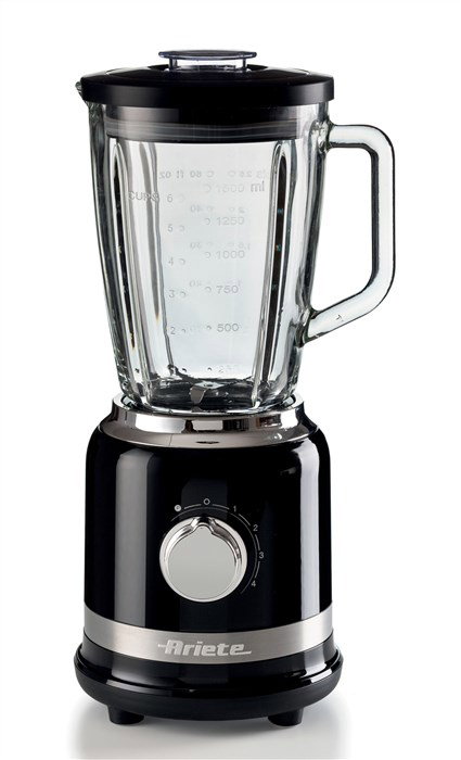 Ariete 585/02 Batidora de vaso Moderna, Batteur mélangeur avec bol en verre résistant, 4 lames en acier inoxydable, 4 vitesses et fonction Pulse, Noir