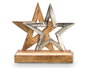 Giftdecor Support Décoratif Double Étoile Argenté - 15 x 15 x 6 cm, Aluminium et Bois (Set de 12)