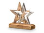 Giftdecor Support Décoratif Double Étoile Argenté - 15 x 15 x 6 cm, Aluminium et Bois (Set de 12)