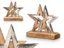 Giftdecor Support Décoratif Double Étoile Argenté - 15 x 15 x 6 cm, Aluminium et Bois (Set de 12)