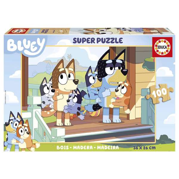 Educa - Puzzle en bois Bluey - 100 pièces - Puzzle pour enfant de 6 à 8 ans - Produit en espagnol et anglais