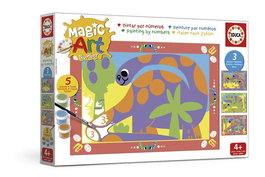 Educa Magic Art Number Dinosaurios - Jeu éducatif de peinture par numéros pour apprendre la concentration et la coordination - Version multilingue - À partir de 4 ans