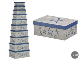PINCELLO Set de 10 boîtes étoiles bleu