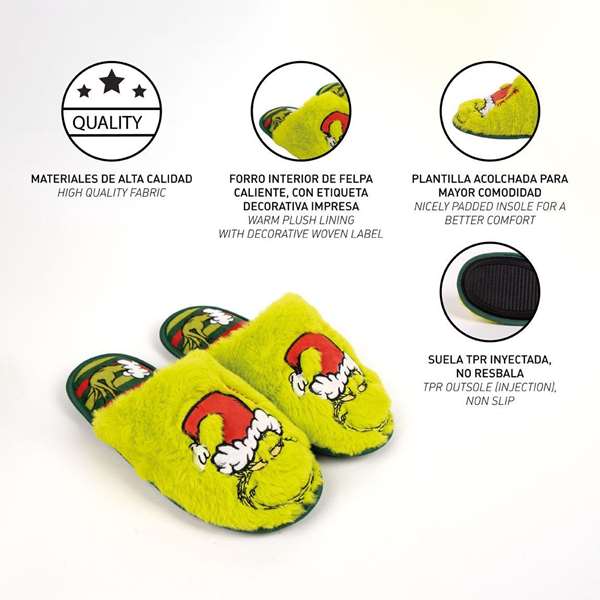 Cerdá Zapatillas de casa abierta The Grinch T40/41 - Pantoufles ouvertes vertes pointures 40-41 pour adulte