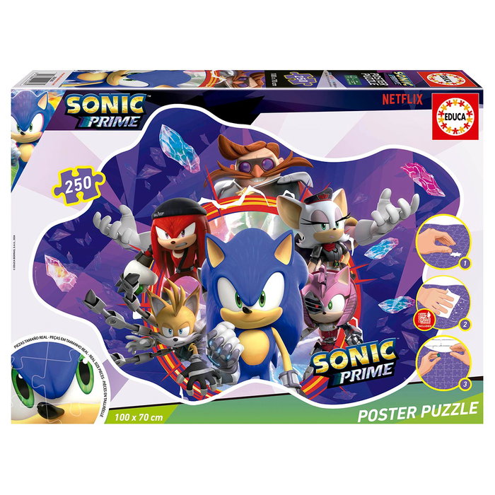 Educa Poster Puzzle 250 Pièces Sonic Prime 20026 - Puzzle 100 x 70 cm avec Colle FIX PUZZLE - Dès 8 ans
