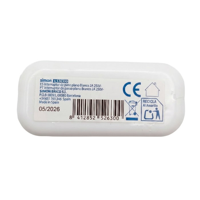 Simon Interrupteur de passage plat blanc 2A - 250V Simon Interrupteur de passage plat blanc 2A - 250V