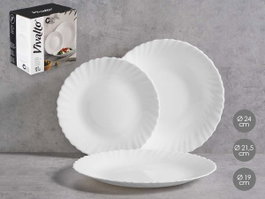 Vivalto Vajilla 12 pièces Opal Blanc Assiettes Rondes Classiques 24x21.5x19cm (Set de 2)