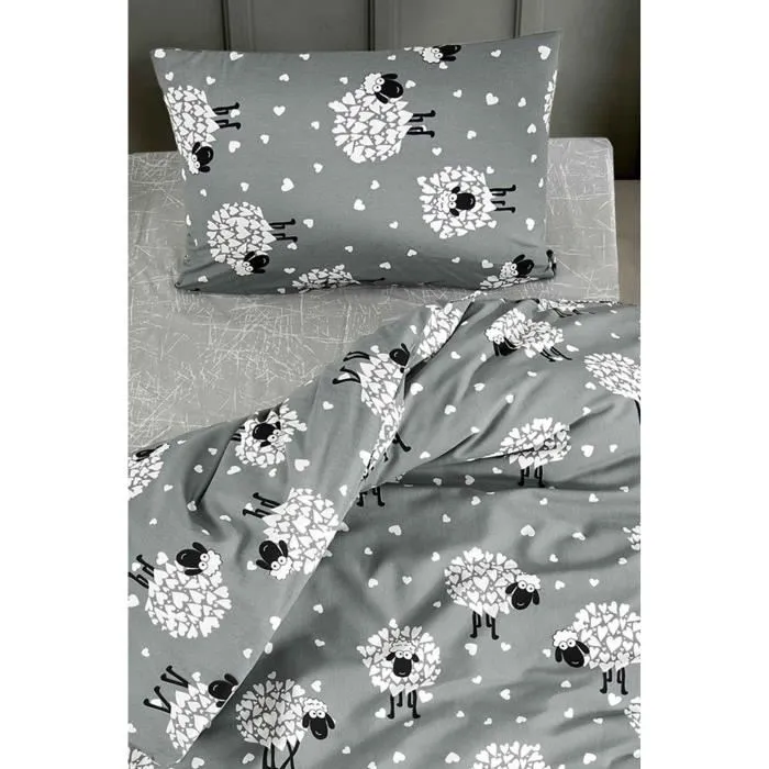 Parure de lit King 240 x 220 cm, housse de couette et 2 taies d'oreiller 60x60 cm, 65% coton 35% polyester, gris
