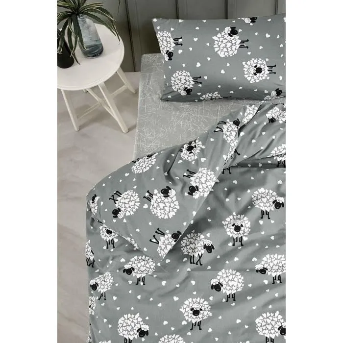 Parure de lit King 240 x 220 cm, housse de couette et 2 taies d'oreiller 60x60 cm, 65% coton 35% polyester, gris