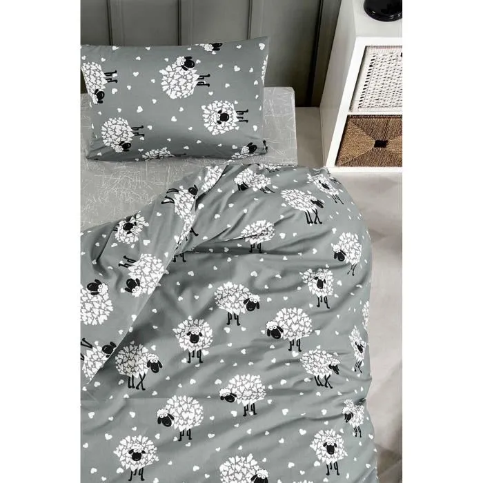 Parure de lit King 240 x 220 cm, housse de couette et 2 taies d'oreiller 60x60 cm, 65% coton 35% polyester, gris