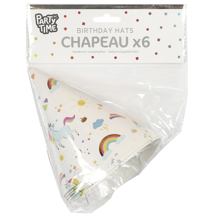 Party Time Lot de 6 chapeaux de fête licorne Party Time Lot de 6 chapeaux de fête licorne