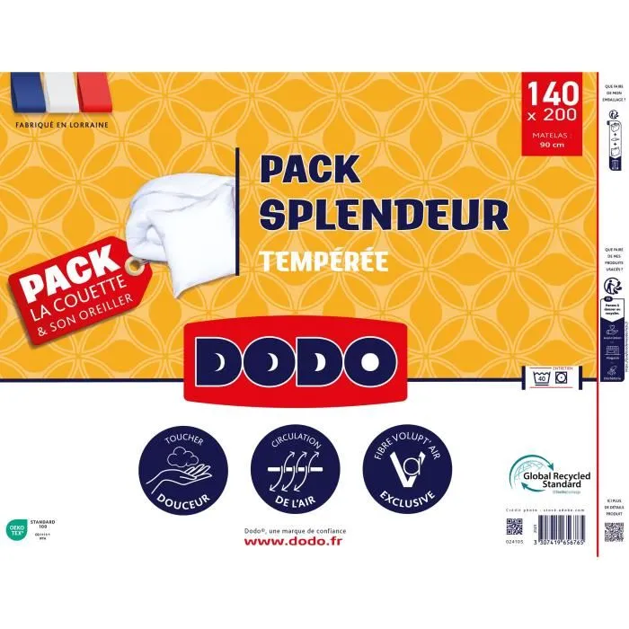 Dodo Pack Splendeur - Couette 140x200 cm et Oreiller 60x60 cm