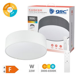 GSC Evolution Plafond LED Kasker en tissu blanc, 22W, réglable 3000K-6500K