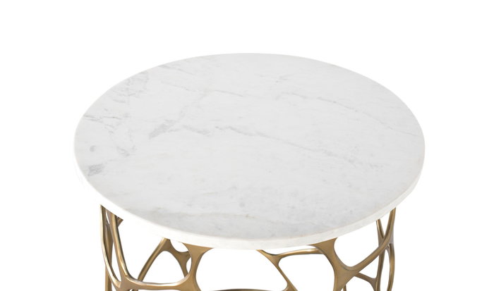 GINER Y COLOMER - Table basse ronde en marbre blanc et aluminium doré, base en métal tissé, fabriquée à la main GINER Y COLOMER - Table basse ronde en marbre blanc et aluminium doré, base en métal tissé, fabriquée à la main