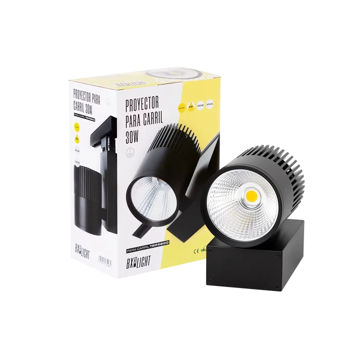 BX3 LIGHT Projecteur sur Rail LED 30W 2538Lm CRI90 3000K Trifasique UGR17 Noir 50 000h - BX3-TR30W-BLACK-WW