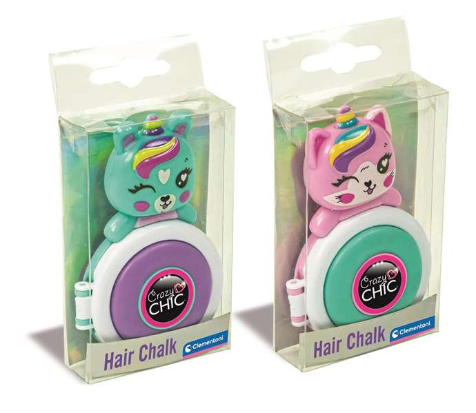 Clementoni Set Lovely Hair Chalk - Craies colorées temporaires pour cheveux - 9x5,50x2 cm - Modèles assortis